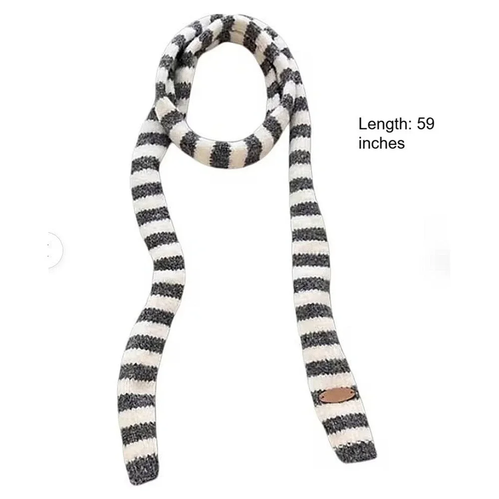 Witchy Striped Knit Skinny Scarf Retro Long Narrow Necktie Winter Wrap Accessory